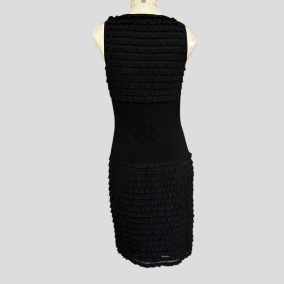 Joseph Ribkoff Sleeveless Black Sheath Layered Ruffle Cocktail Dress Size 4 - Picture 4 of 12